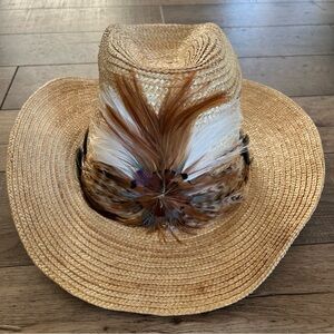 Men's Tan Feathered Straw Hat